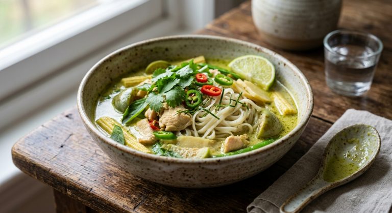 Green curry noodle soup