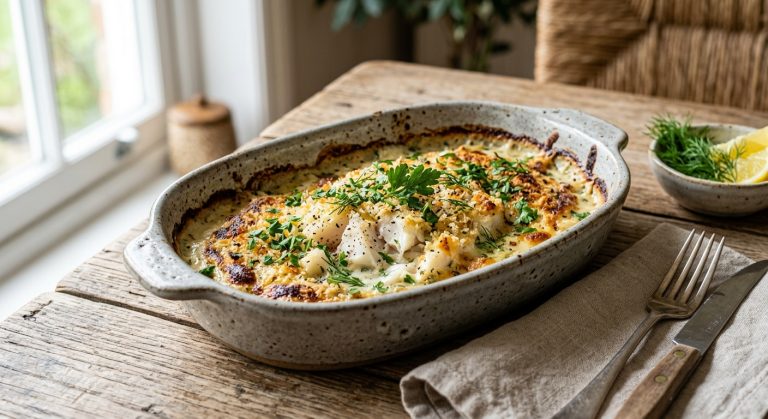 Baked haddock gratin