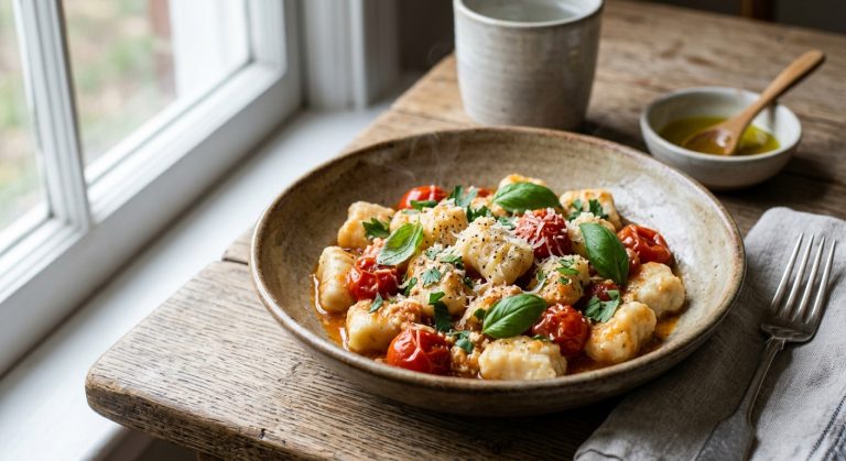 Cheat’s ricotta and cherry tomato gnocchi