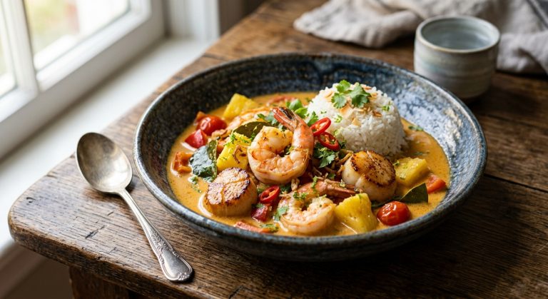 Pineapple, prawn and scallop curry