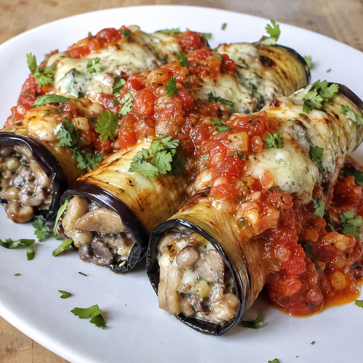 Aubergine and mushroom cannelloni