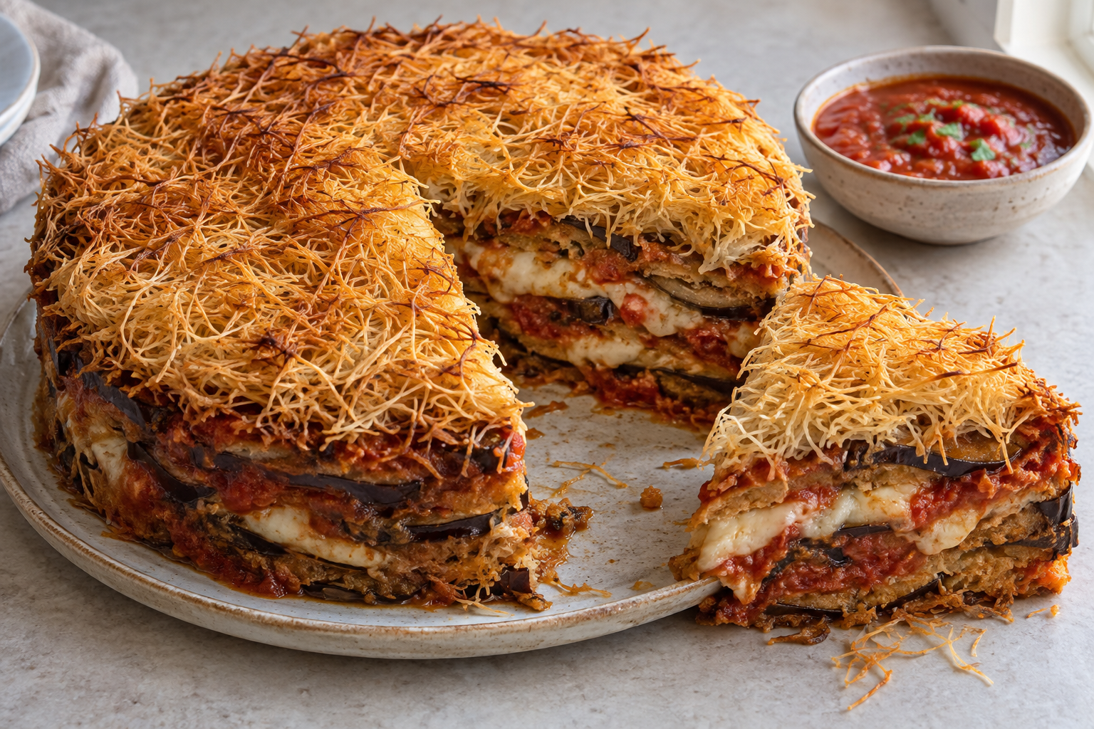 Parmigiana pie with tomato sauce