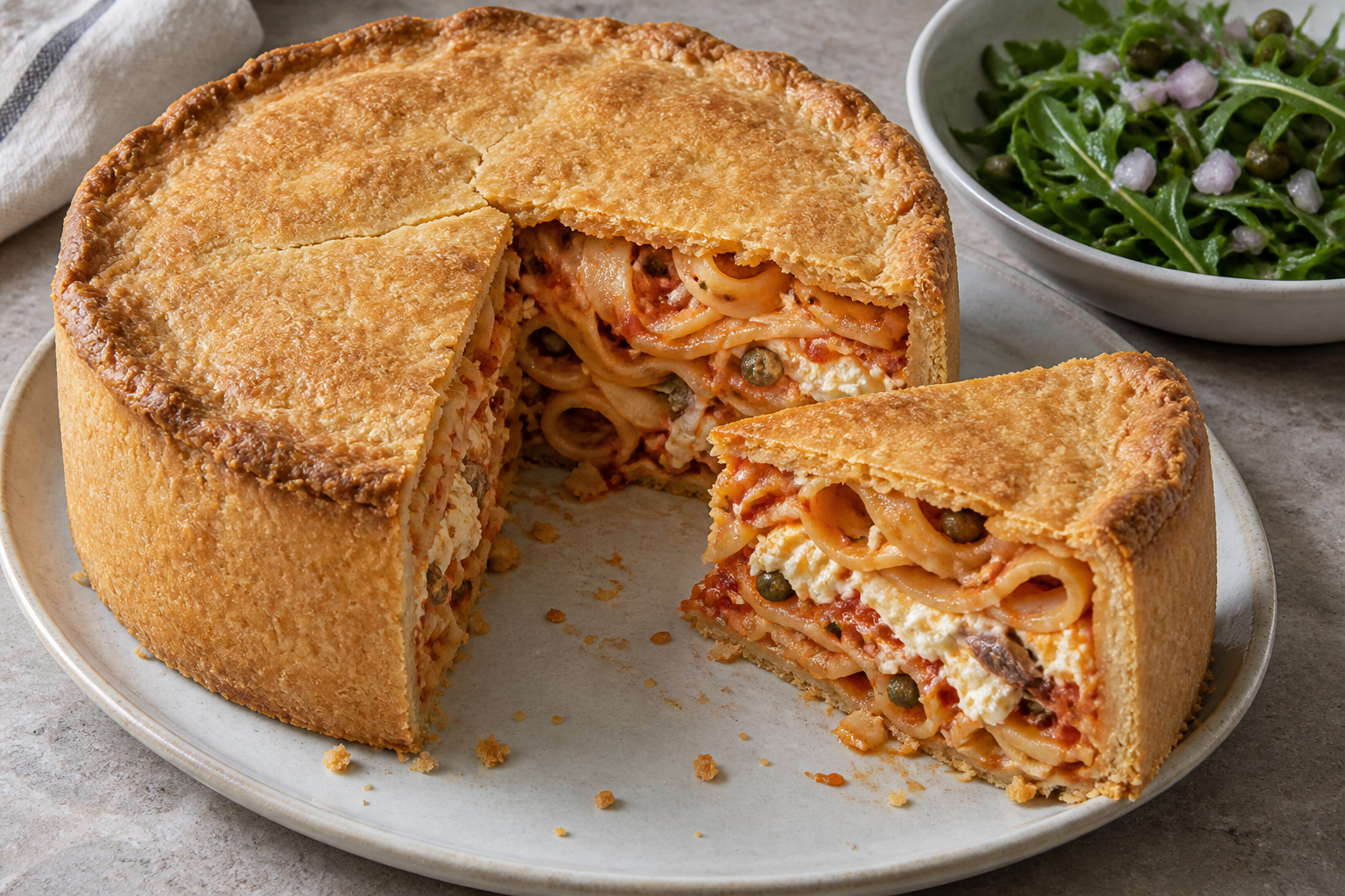 Ricotta and tagliatelle timballo