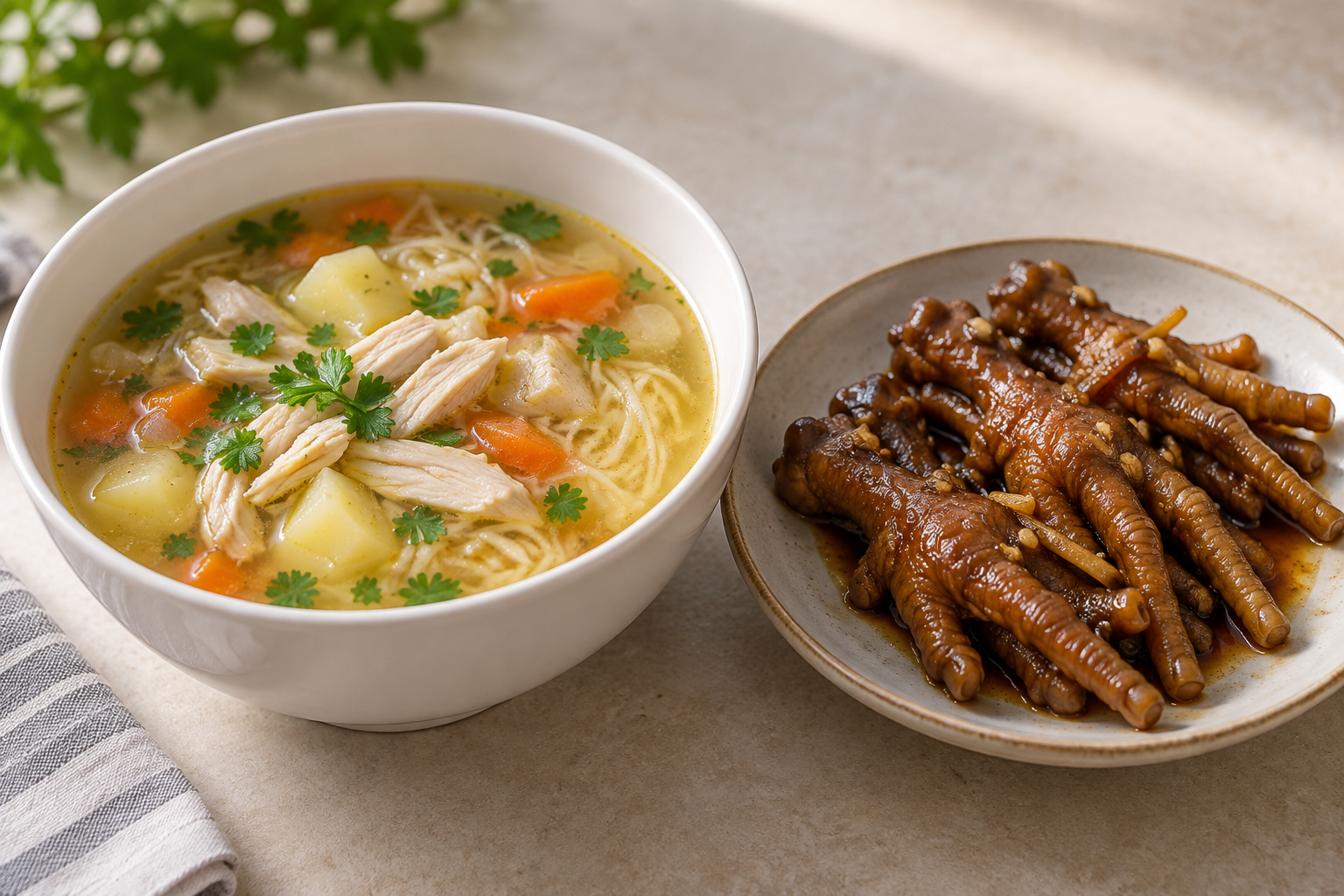 Chicken Foot Soup with Soy-Braised Feet