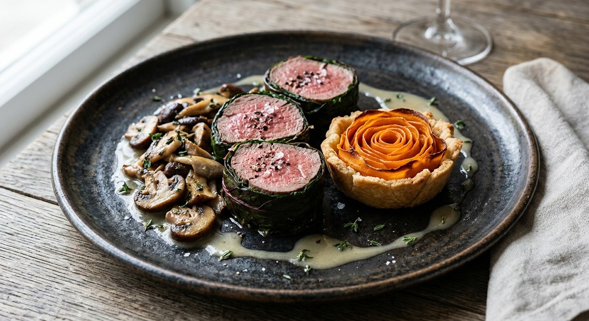 Beef Tenderloin with Carrot Tart