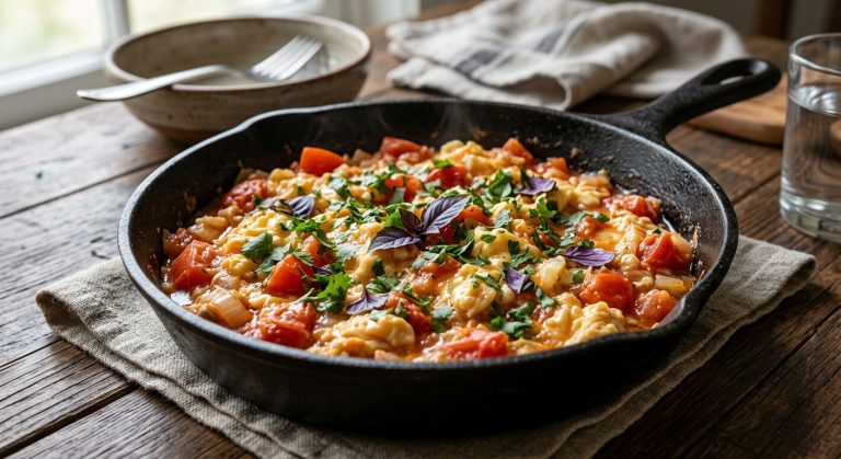 Scrambled eggs with tomato and herbs
