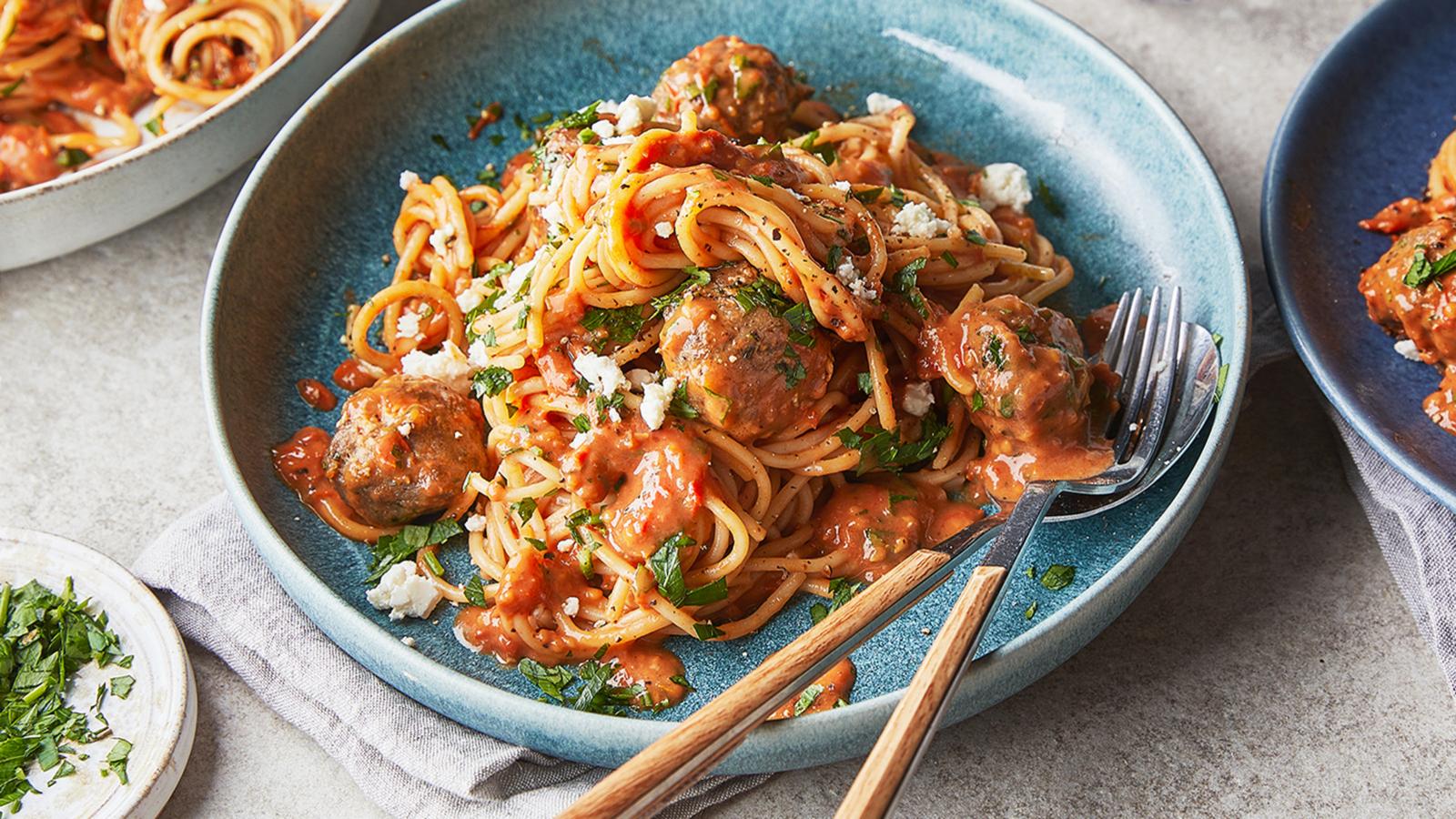 Air fryer meatballs with cherry tomato sauce
