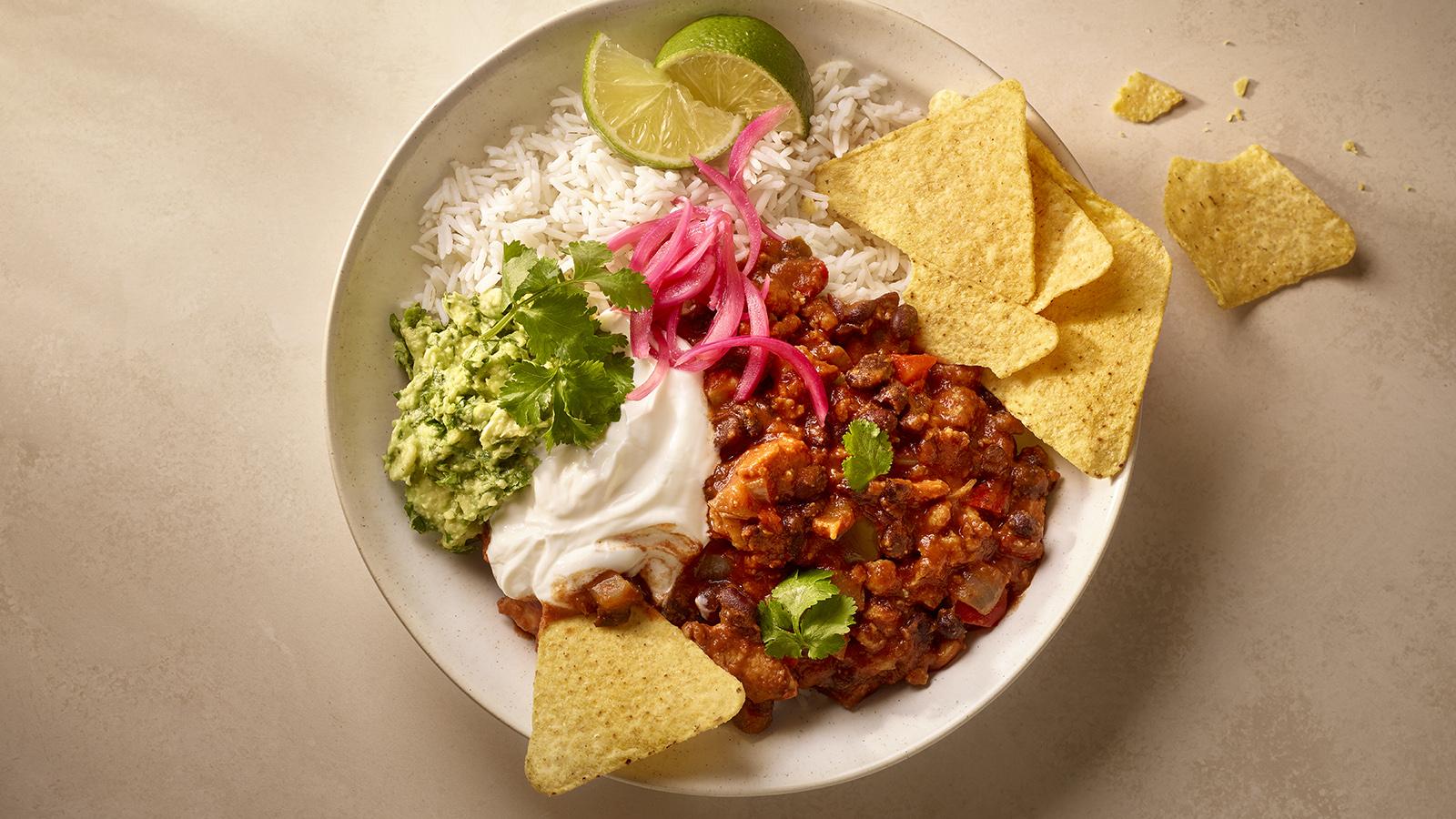 Baked tofu and black bean veggie chilli