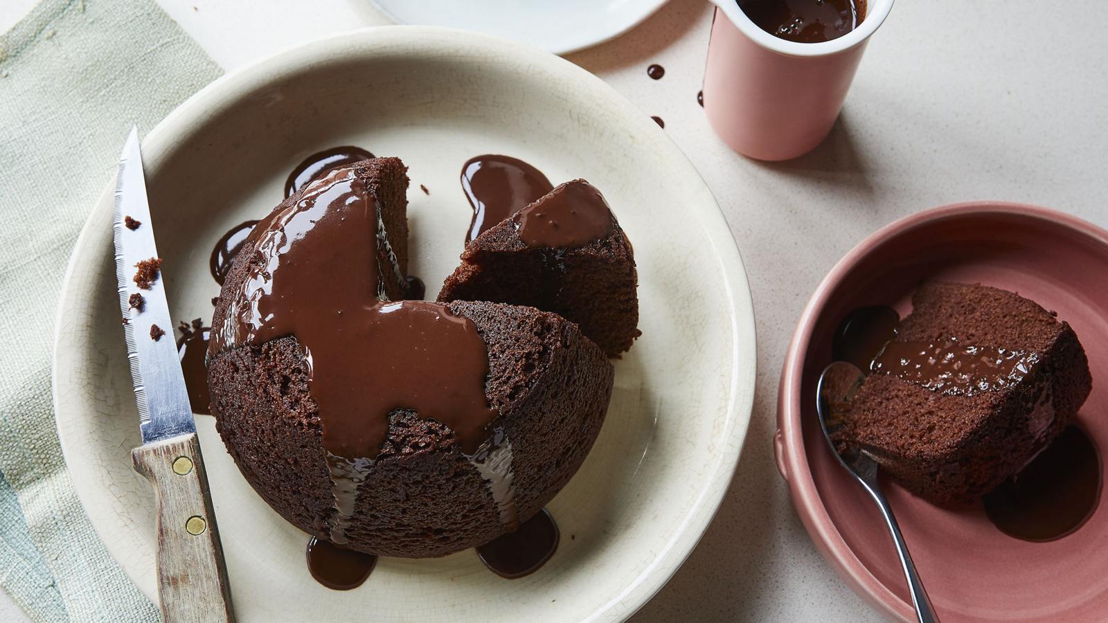 Chocolate steamed pudding with chocolate sauce