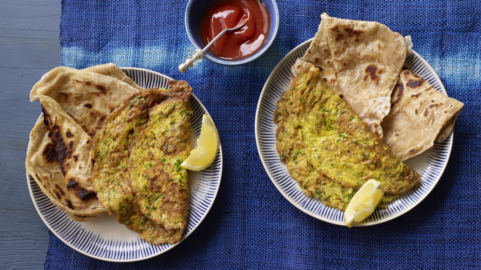 Masala omelette with parathas