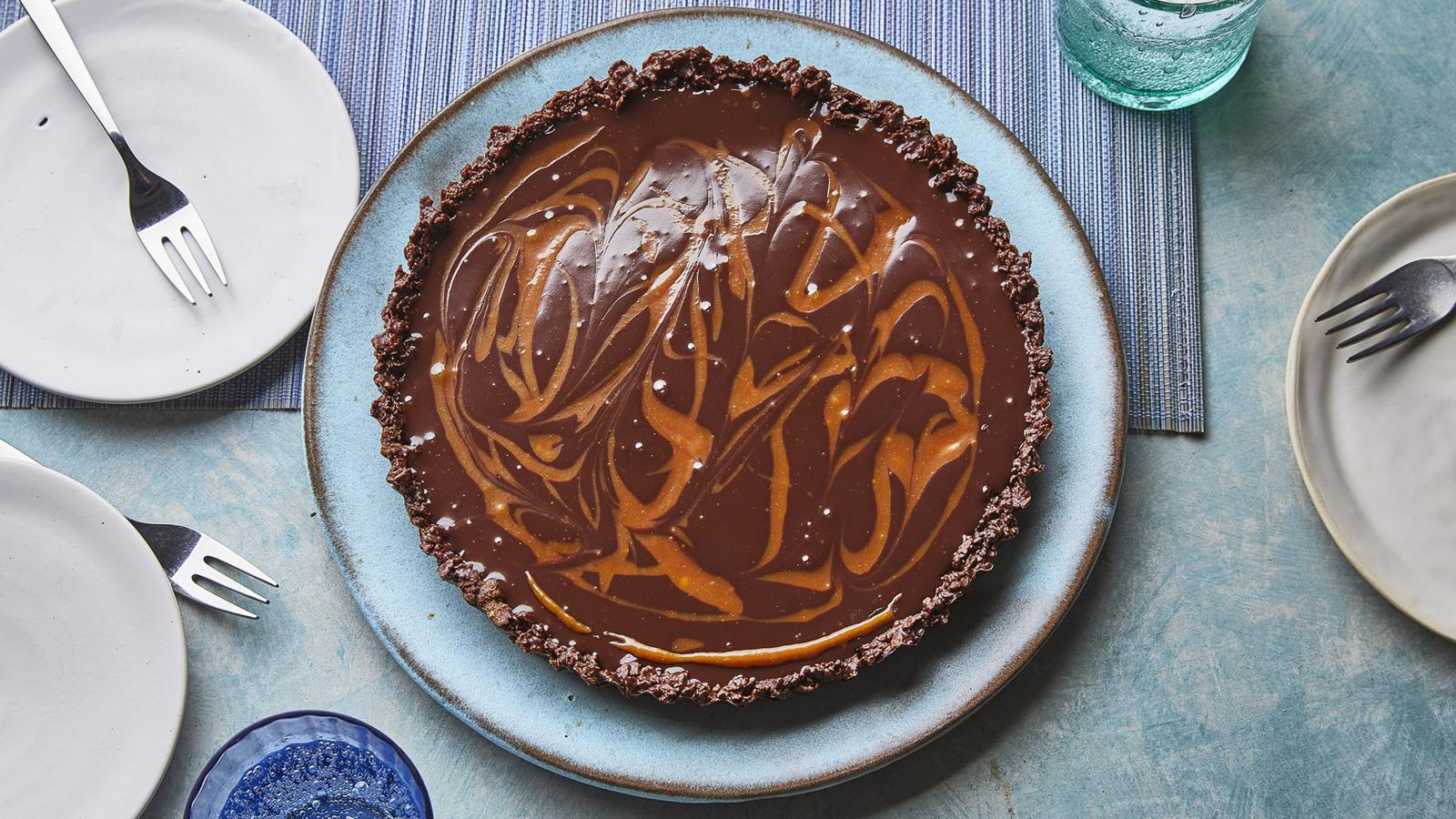 Miso caramel and chocolate tart 
