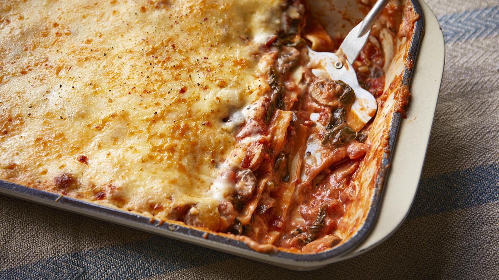 Mushroom and spinach lasagne