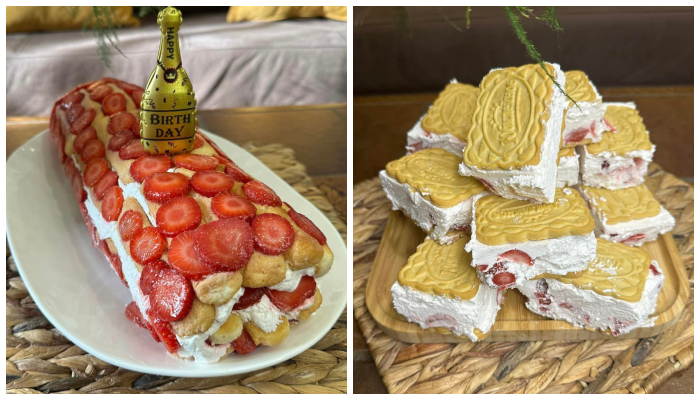 Strawberry Cake with Ladyfingers and Strawberry Ice Cream