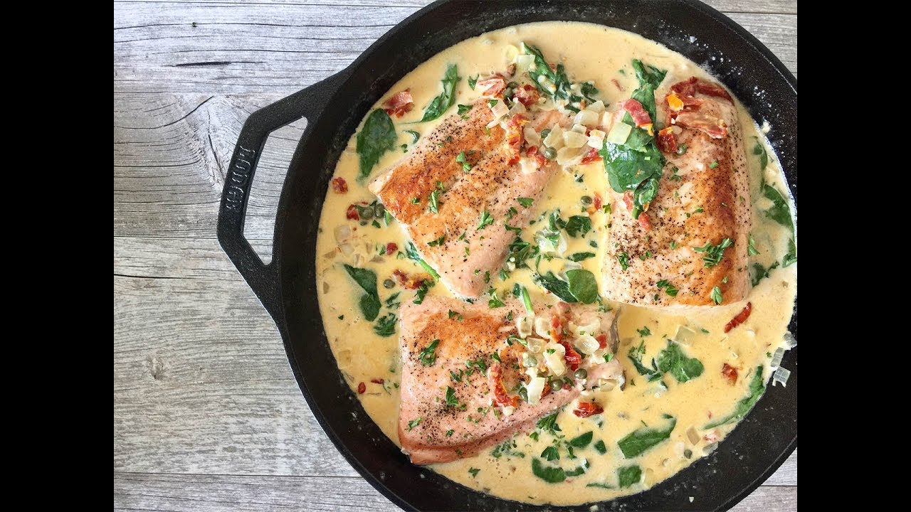 Fried Salmon in Cream and Butter Sauce