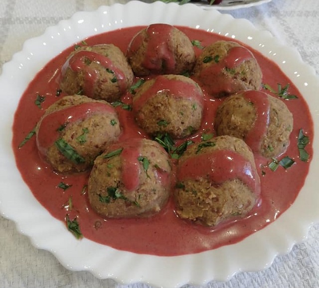 Lobio with Walnuts and Cherry-Tarragon Garnish