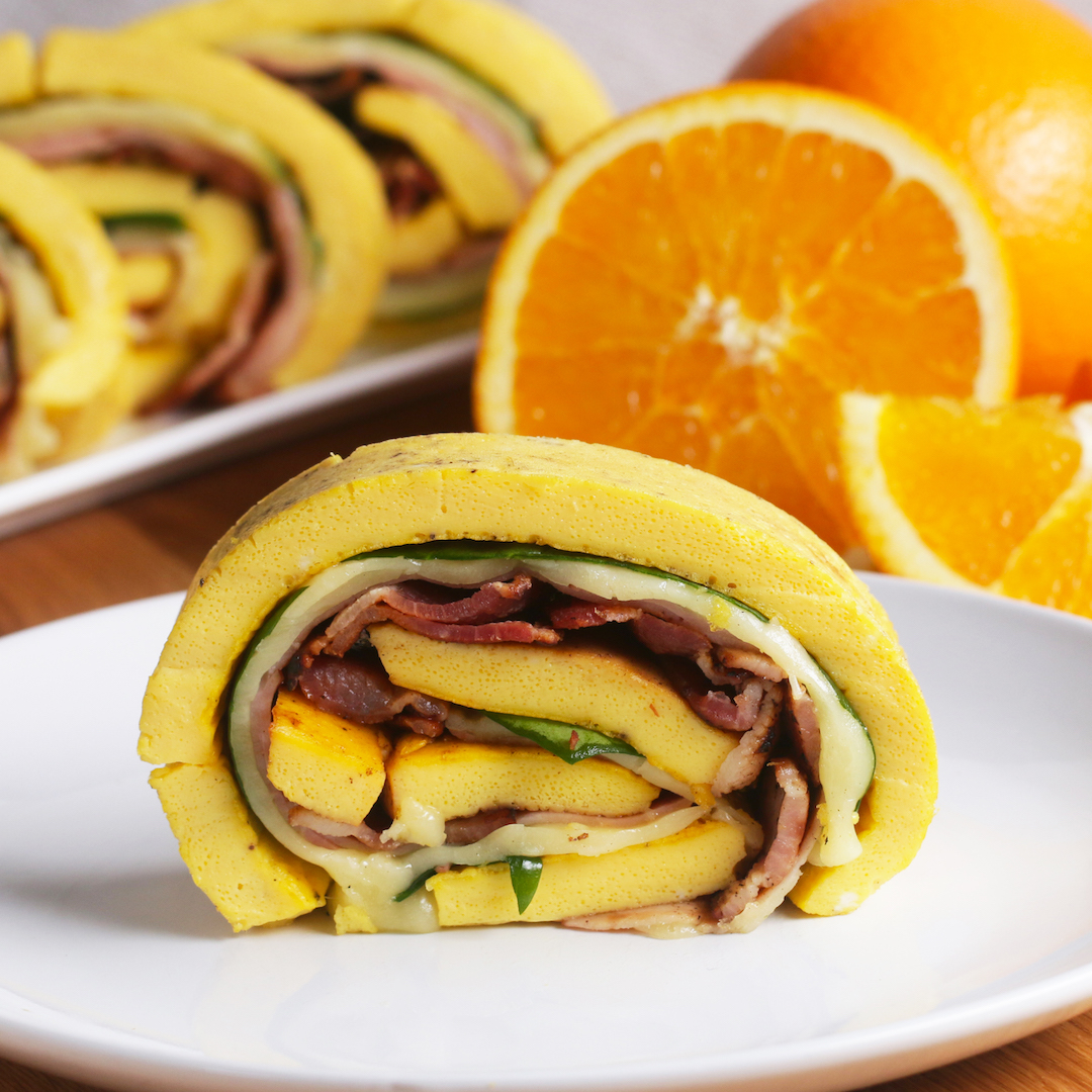 Omelette Roll with Ham, Cheese and Spinach