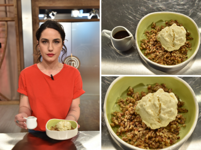 Dambalkhacho Ice Cream with Sweet and Spicy Gozinaki and Dried Plum Sauce